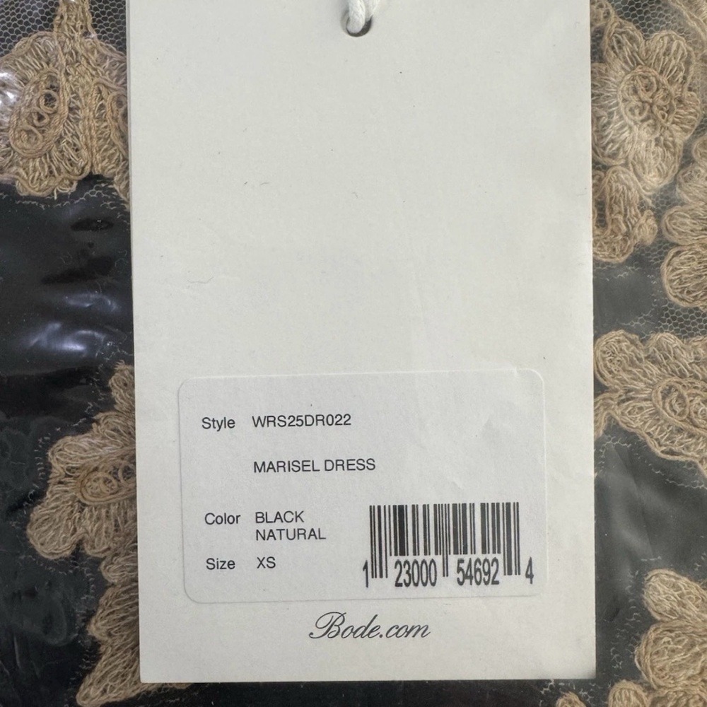 Bode Marisel Dress Black Natural Lace Applique Mini Drop Waist WRS25DR022 XS New - Picture 4 of 10